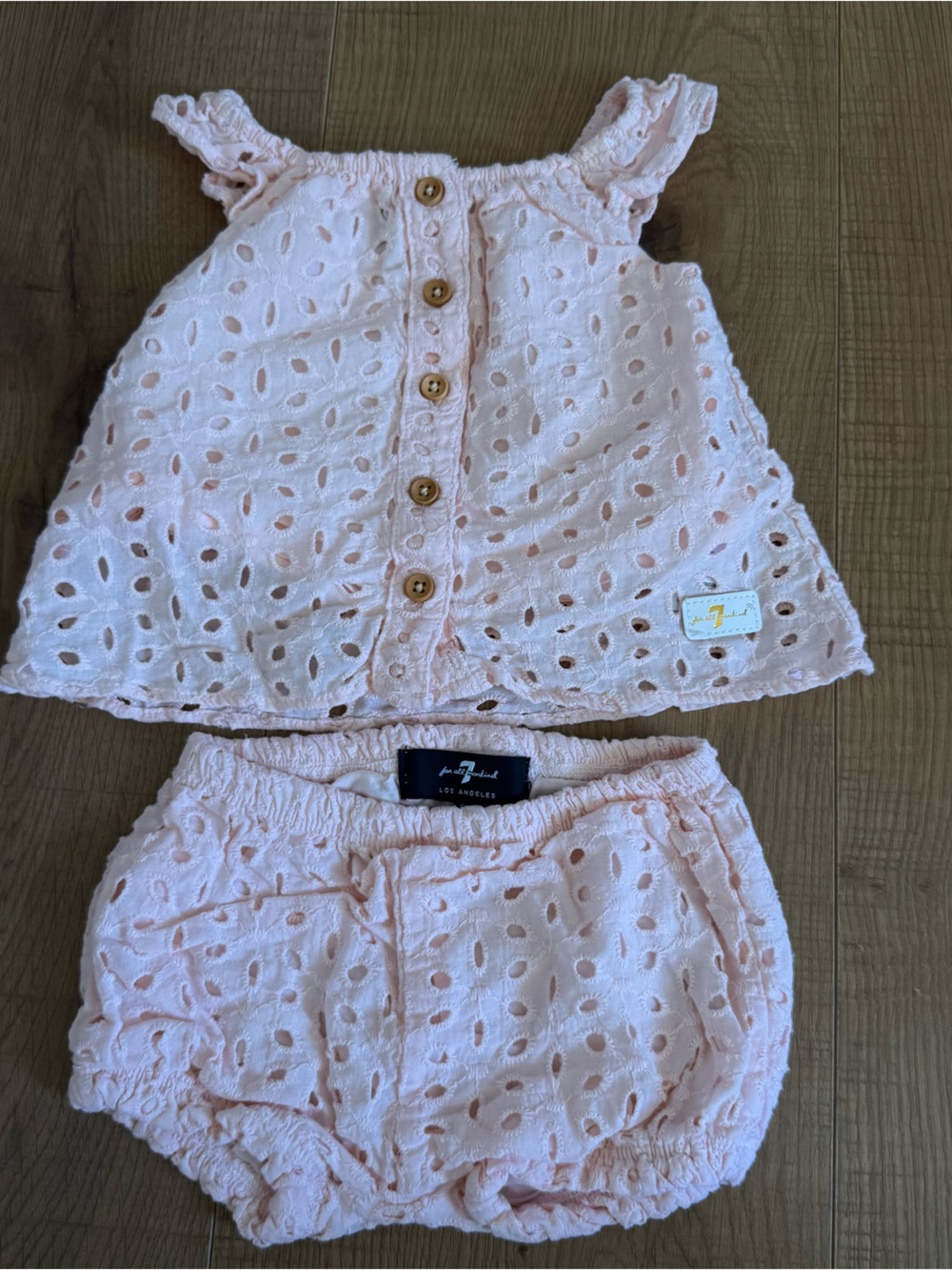 7 For All Mankind Pink Eyelet Two-Piece Baby Set